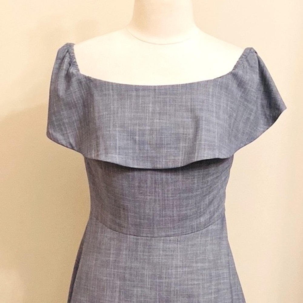 Banana Republic Blue Chambray 8 Coastal Grandma Preppy Ruffle Silhouette Dress - Picture 2 of 12